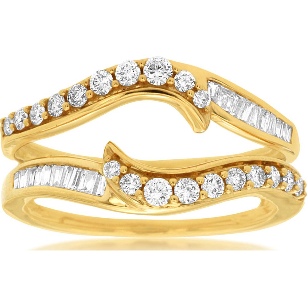 14K Yellow Gold Diamond Insert Ring with Round and Baguette Diamonds - 0.50 Carat Total Diamond Weight - Royal Jewelry