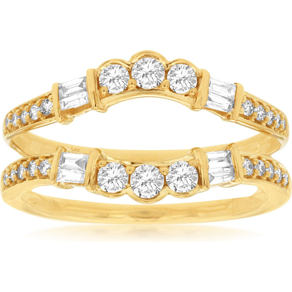 14K Yellow Gold Diamond Insert Ring with Round and Baguette Stones and Milgrain Detail - 0.50 Carat Total Diamond Weight - Royal Jewelry