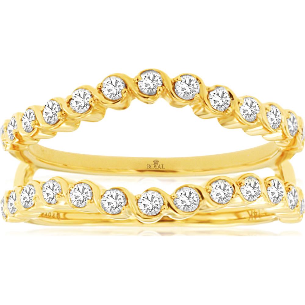 14K Yellow Gold Diamond Insert Ring with Scalloped Bead-Set Round Diamonds - 0.50 Carat Total Diamond Weight - Royal Jewelry