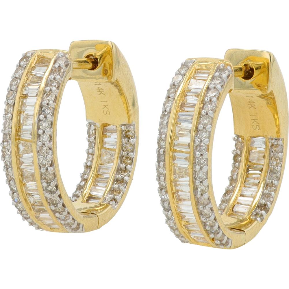 14K Yellow Gold Diamond Inside-Out Hoop Earrings - 1.00 Carat Total Diamond Weight