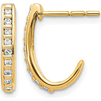 14K Yellow Gold Diamond J-Hoop Post Earrings with Round Diamonds - 0.022 Carat Total Diamond Weight by Oro Pregiato