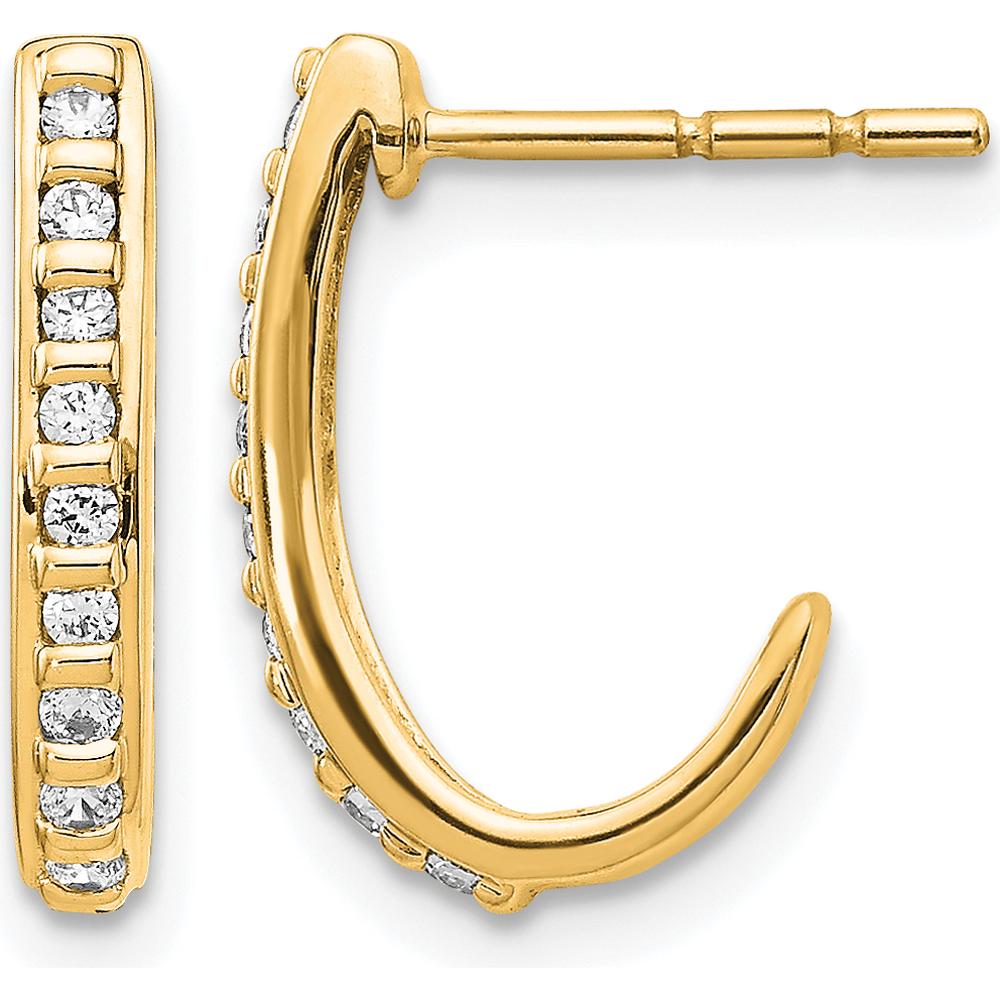 14K Yellow Gold Diamond J-Hoop Post Earrings with Round Diamonds - 0.022 Carat Total Diamond Weight by Oro Pregiato