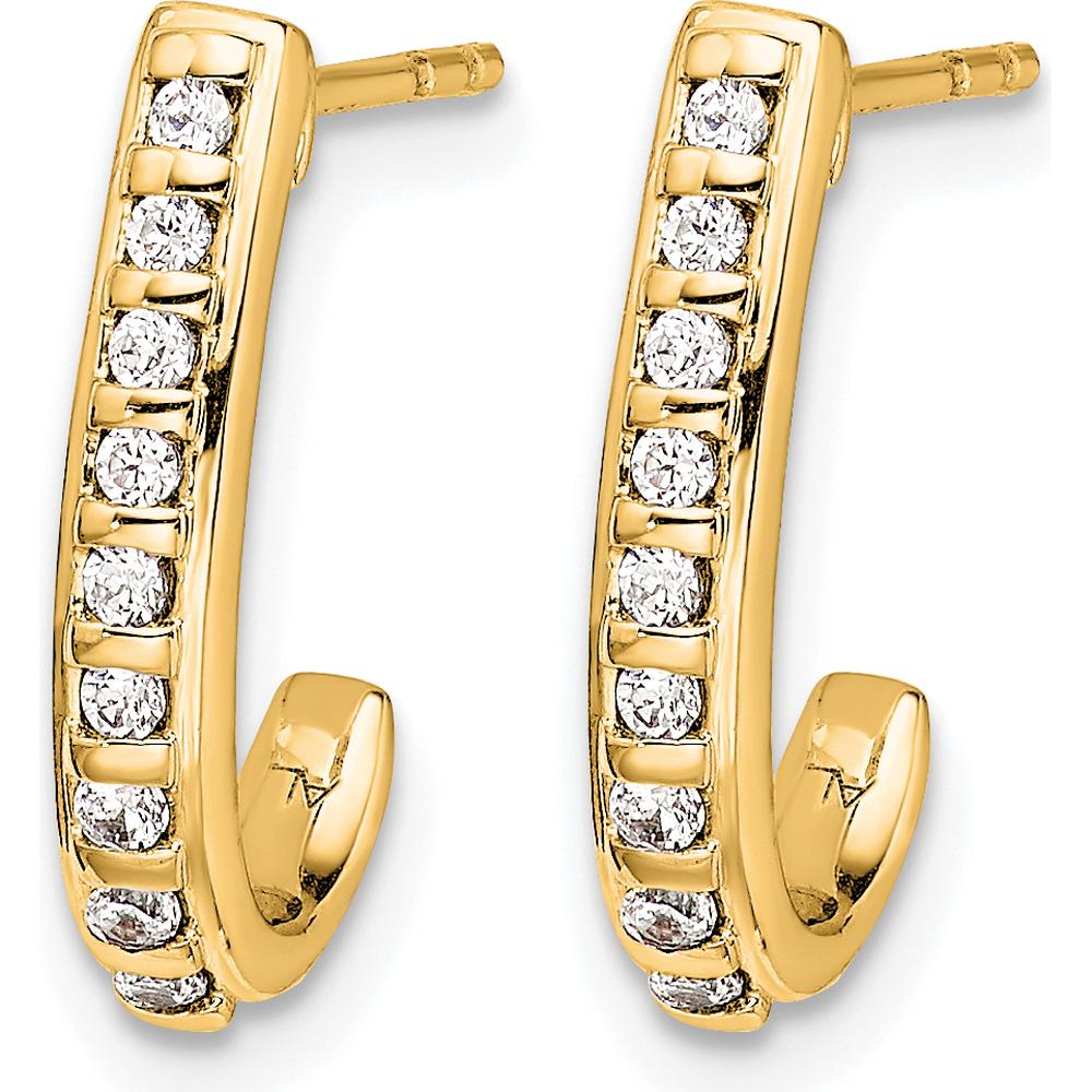 14K Yellow Gold Diamond J-Hoop Post Earrings with Round Diamonds - 0.022 Carat Total Diamond Weight by Oro Pregiato