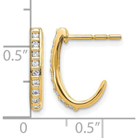 14K Yellow Gold Diamond J-Hoop Post Earrings with Round Diamonds - 0.022 Carat Total Diamond Weight by Oro Pregiato
