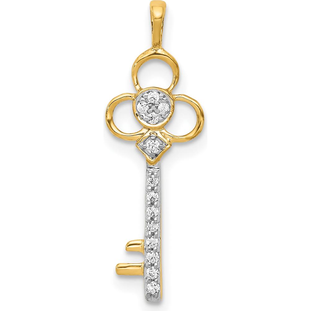 14K Yellow Gold Diamond Key Pendant with Round Diamonds - 1/15 Carat Total Diamond Weight by Monteluci Fine Jewelry