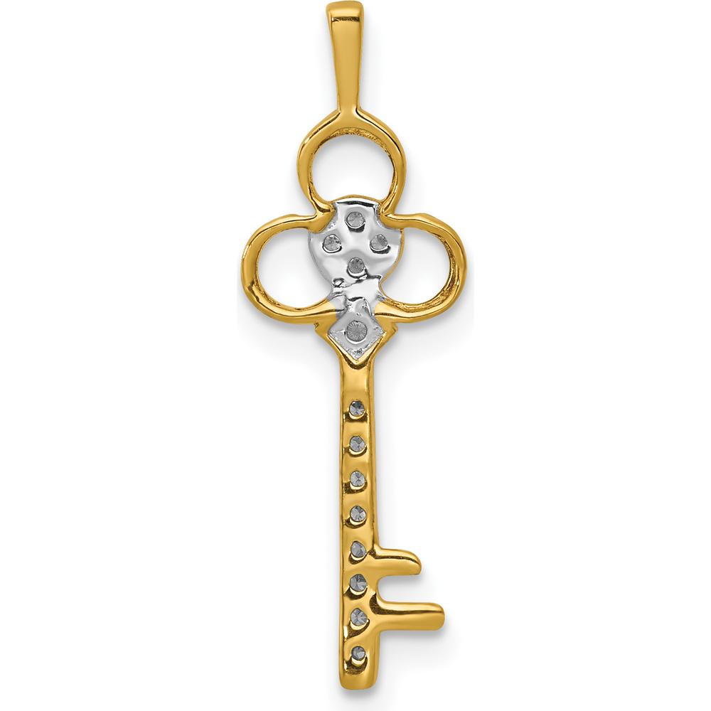 14K Yellow Gold Diamond Key Pendant with Round Diamonds - 1/15 Carat Total Diamond Weight by Monteluci Fine Jewelry