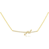 14K Yellow Gold Diamond Knot Motif Bar Necklace with Round Diamonds - 0.15 Carat Total Diamond Weight - Royal Jewelry