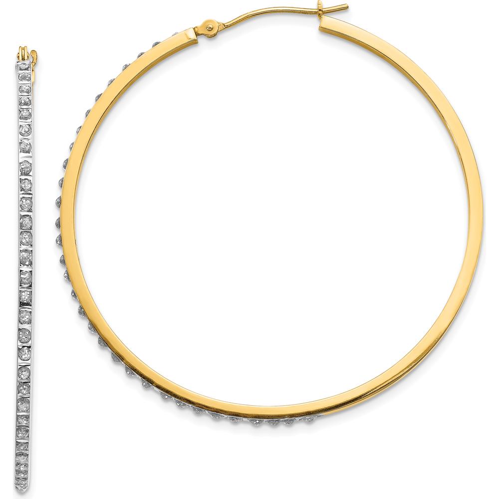 14K Yellow Gold Diamond Large Round Hinged Hoop Earrings - 0.010 Carats Total Diamond Weight by Monteluci Fine Jewelry