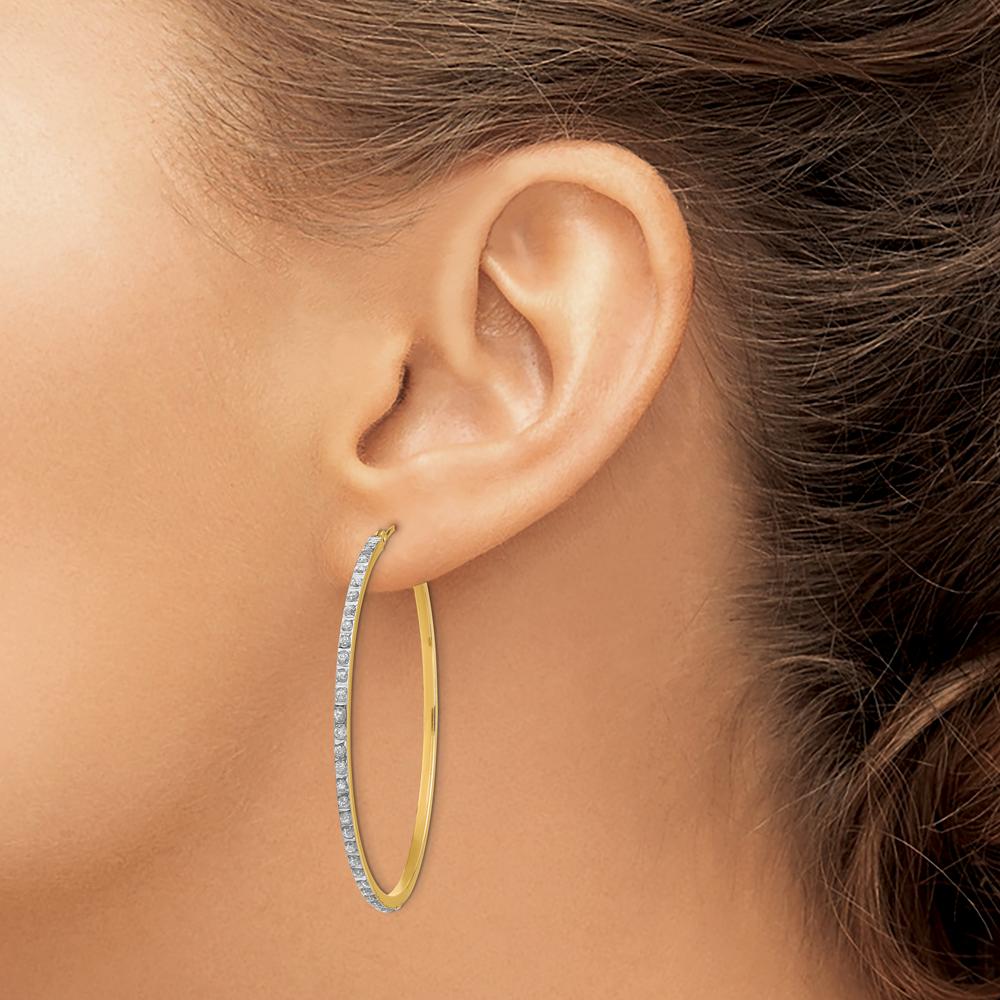 14K Yellow Gold Diamond Large Round Hinged Hoop Earrings - 0.010 Carats Total Diamond Weight by Monteluci Fine Jewelry