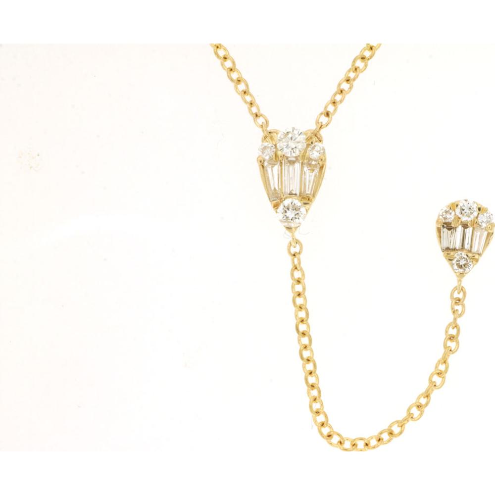14K Yellow Gold Diamond Lariat Necklace with Round and Baguette Cluster Drops - 0.22 Carat Total Diamond Weight - Royal Jewelry