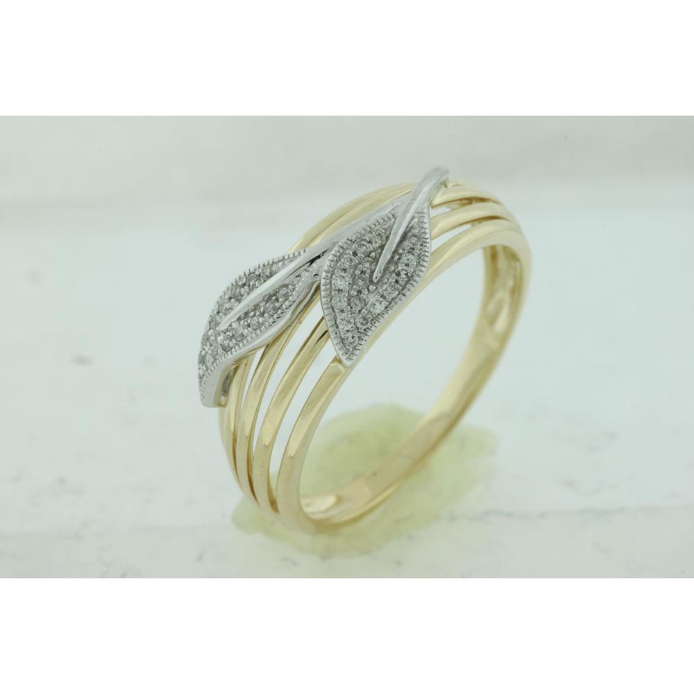 14K Yellow Gold Diamond Leaf Ring with Intertwining White Gold Accent - 0.10 Carats Total Diamond Weight