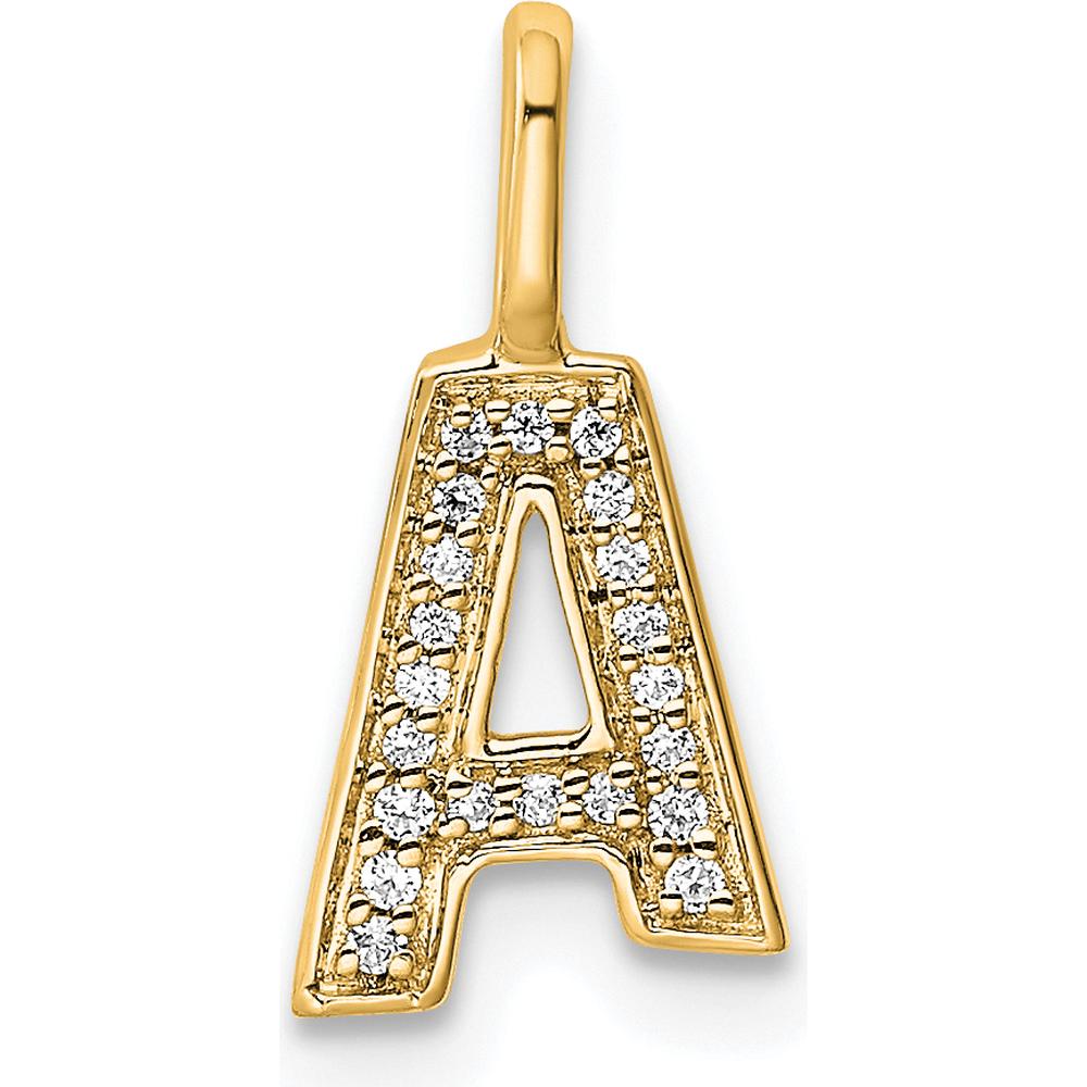 14K Yellow Gold Diamond Letter A Initial Pendant - Sparkling Diamond Accents by Oro Pregiato