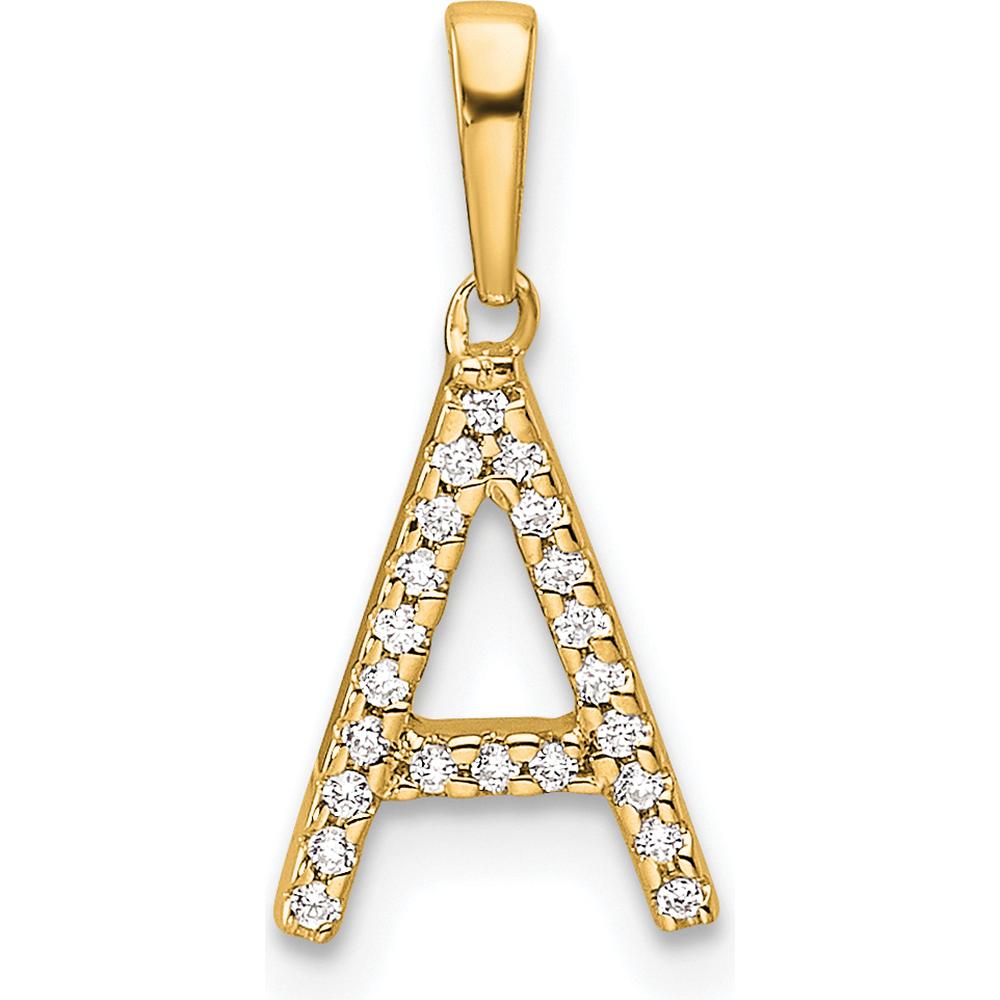 14K Yellow Gold Diamond Letter A Initial Pendant with Brilliant Diamonds by Oro Pregiato