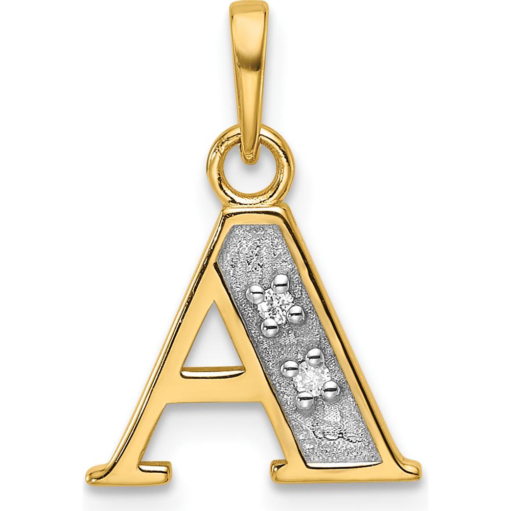 14K Yellow Gold Diamond Letter A Pendant with Rhodium Accents - 0.01 Carat Total Diamond Weight by Oro Pregiato
