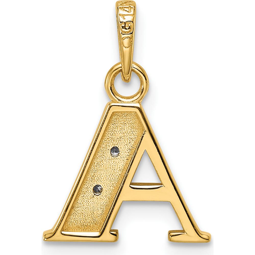 14K Yellow Gold Diamond Letter A Pendant with Rhodium Accents - 0.01 Carat Total Diamond Weight by Oro Pregiato