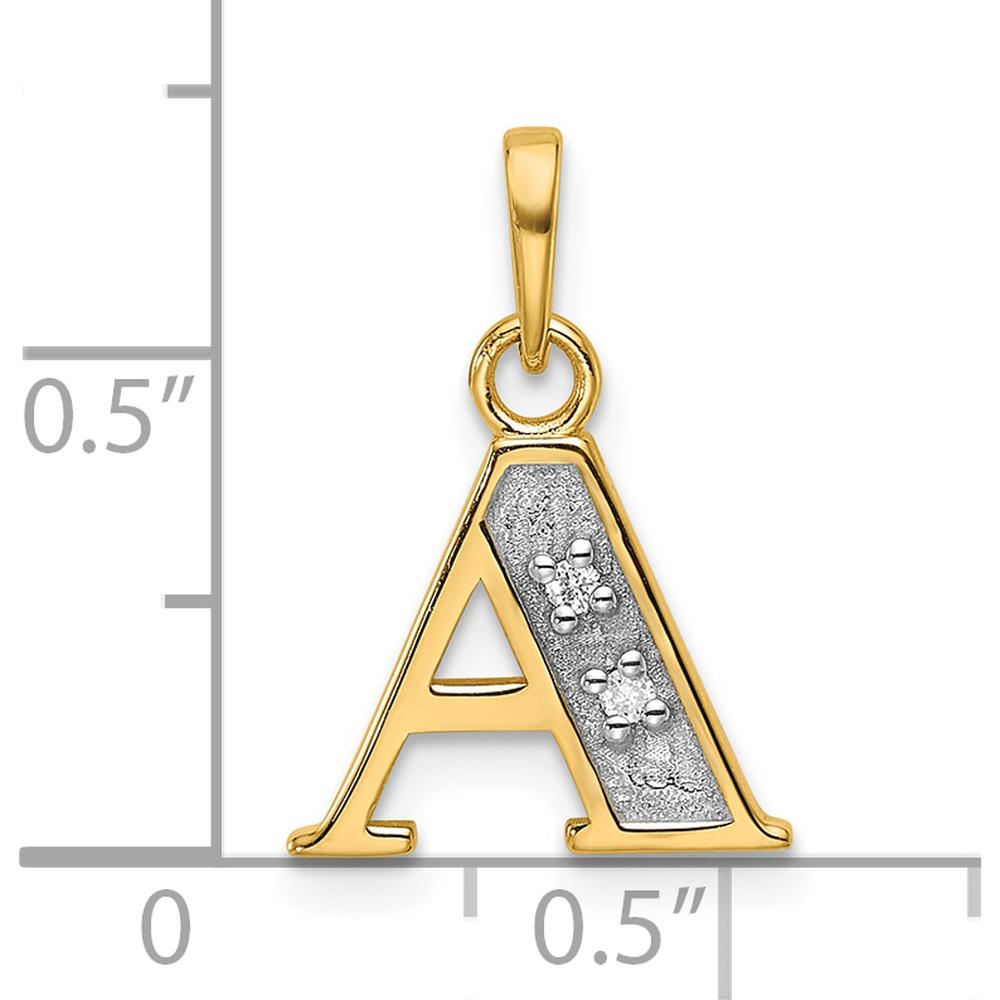 14K Yellow Gold Diamond Letter A Pendant with Rhodium Accents - 0.01 Carat Total Diamond Weight by Oro Pregiato