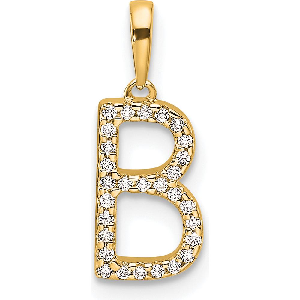 14K Yellow Gold Diamond Letter "B" Initial Pendant with Round Diamonds by Oro Pregiato