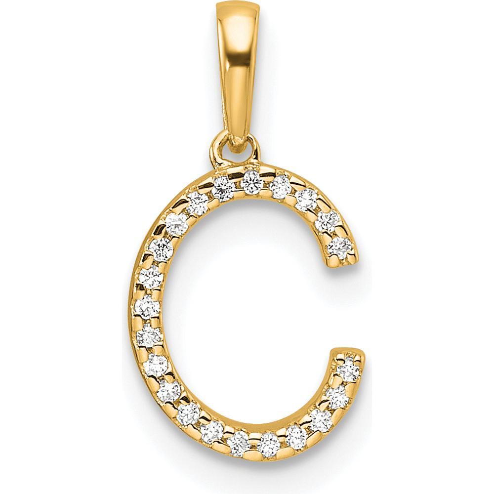 14K Yellow Gold Diamond Letter C Pendant with Round Diamonds - 0.10 Carat Total Diamond Weight by Oro Pregiato
