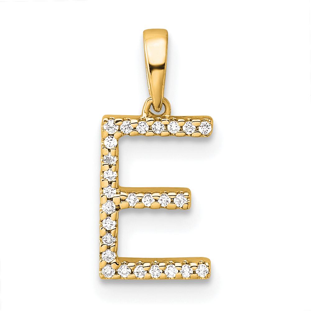 14K Yellow Gold Diamond Letter E Initial Pendant with Hand-Set Diamonds by Oro Pregiato