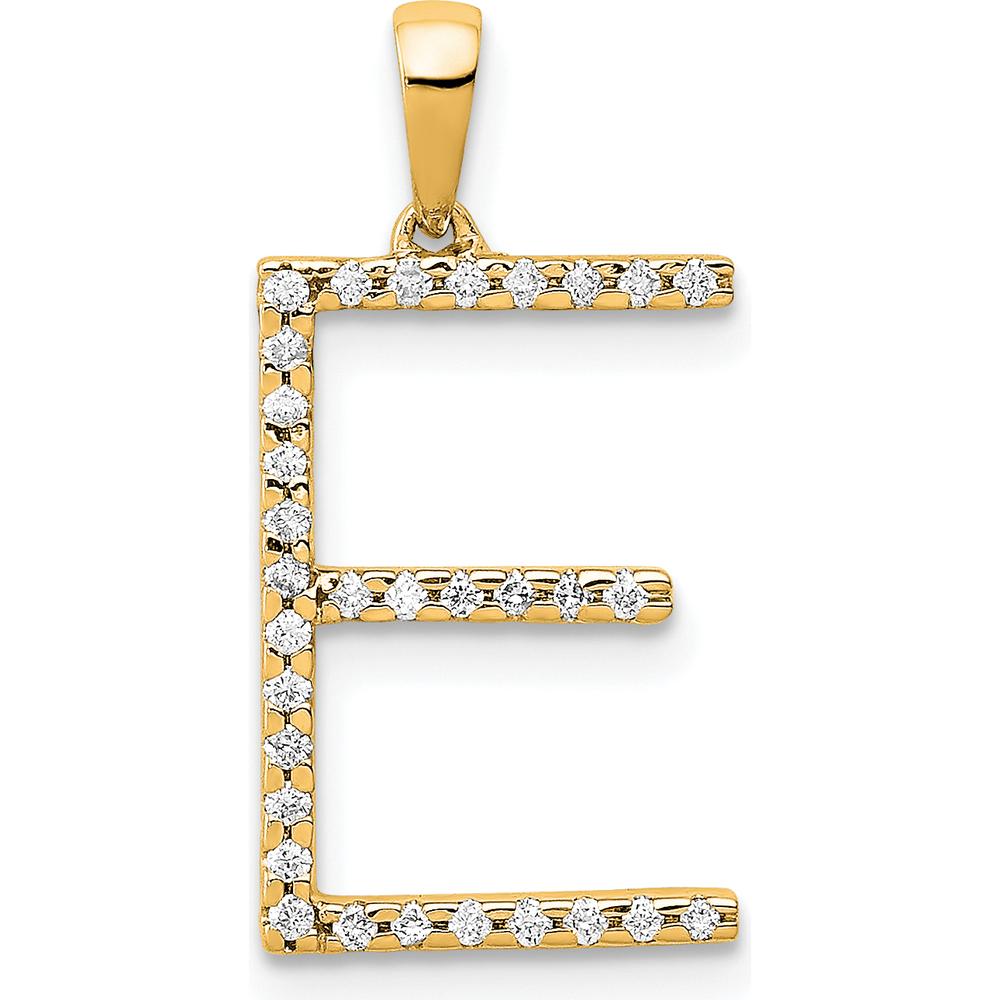 14K Yellow Gold Diamond Letter "E" Initial Pendant with Polished Finish by Oro Pregiato