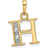14K Yellow Gold Diamond Letter "H" Initial Pendant with Rhodium Accents - 0.01 Carat Total Diamond Weight by Oro Pregiato