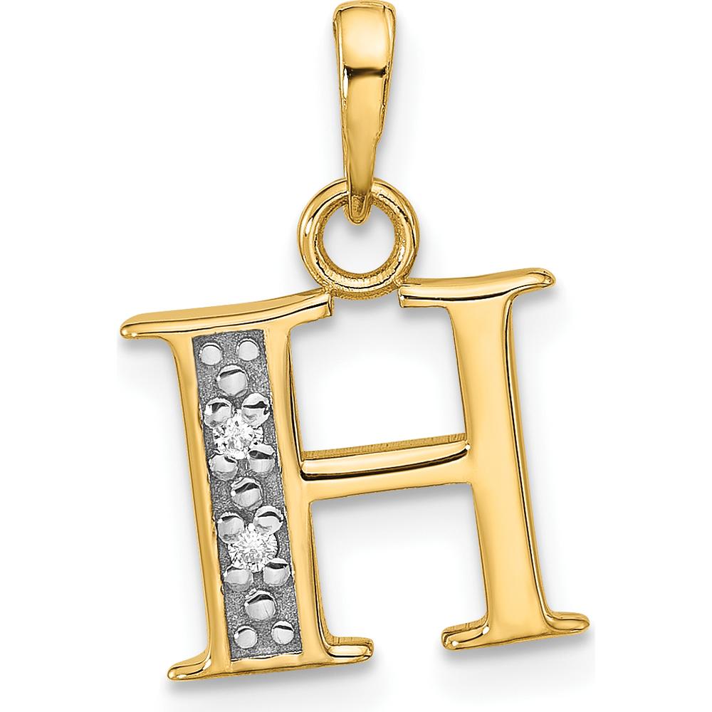 14K Yellow Gold Diamond Letter "H" Initial Pendant with Rhodium Accents - 0.01 Carat Total Diamond Weight by Oro Pregiato