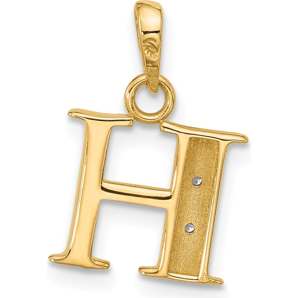 14K Yellow Gold Diamond Letter "H" Initial Pendant with Rhodium Accents - 0.01 Carat Total Diamond Weight by Oro Pregiato