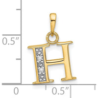 14K Yellow Gold Diamond Letter "H" Initial Pendant with Rhodium Accents - 0.01 Carat Total Diamond Weight by Oro Pregiato