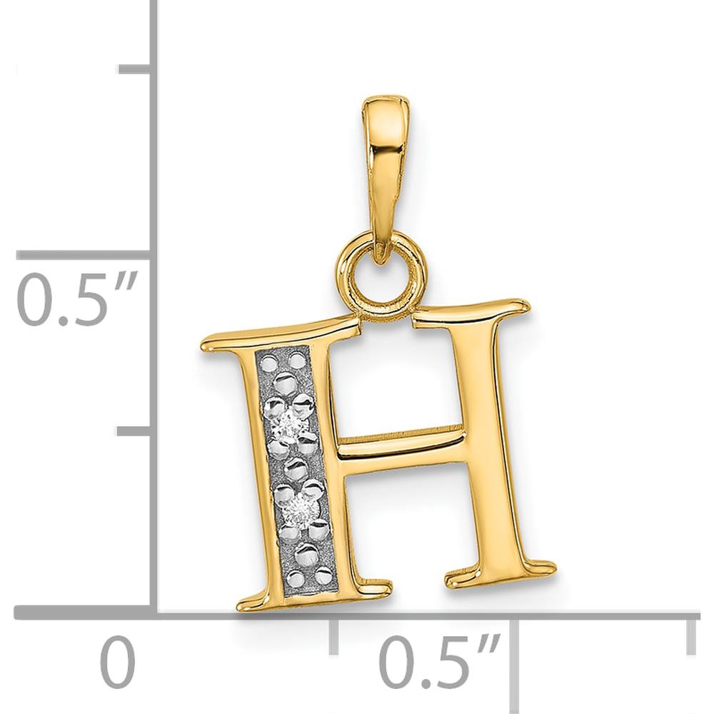 14K Yellow Gold Diamond Letter "H" Initial Pendant with Rhodium Accents - 0.01 Carat Total Diamond Weight by Oro Pregiato