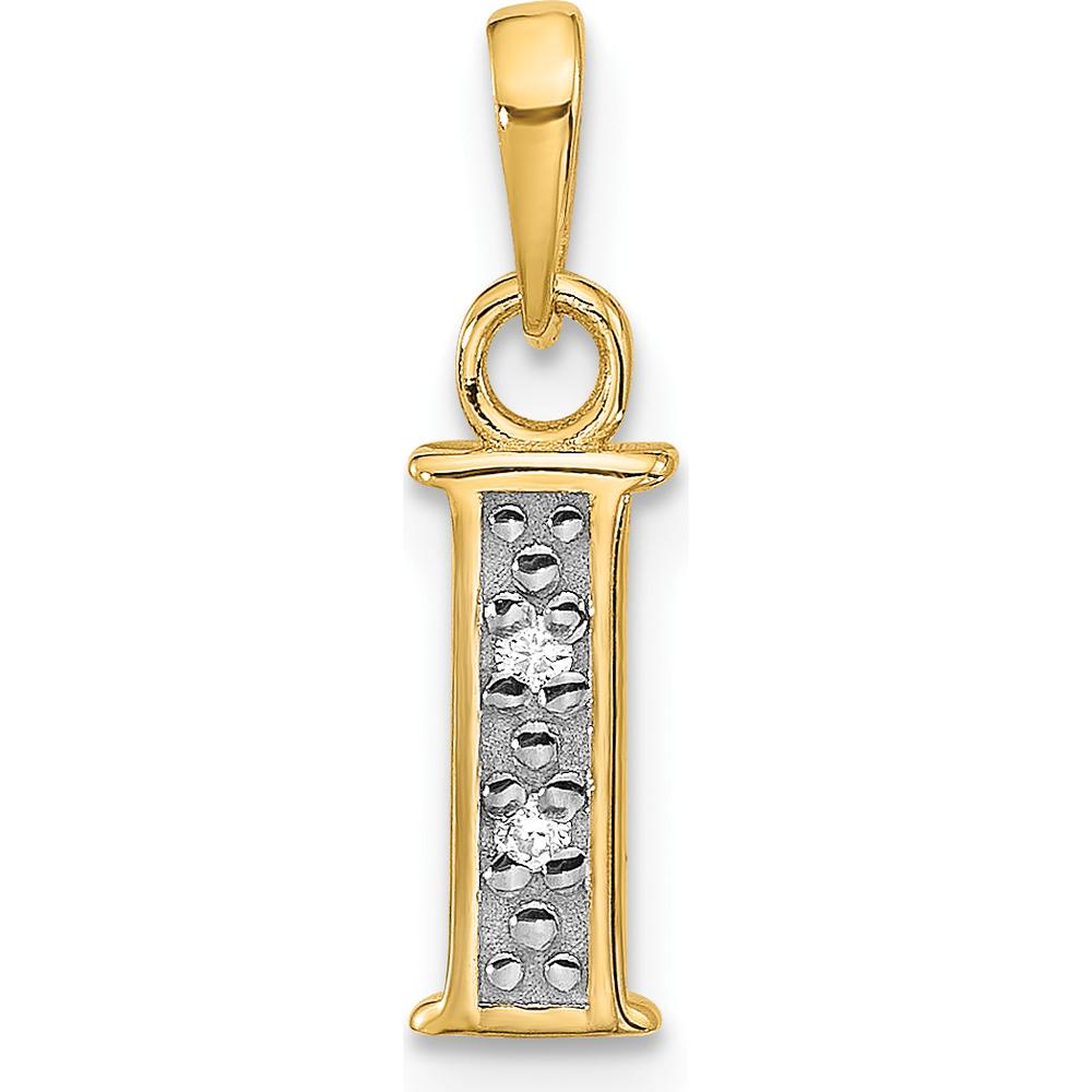 14K Yellow Gold Diamond Letter "I" Initial Pendant with Round Diamonds - 0.02 Carat Total Diamond Weight by Oro Pregiato
