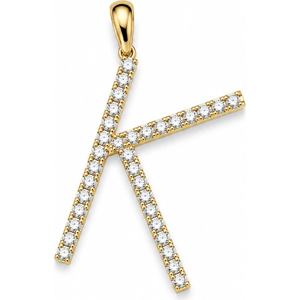 14K Yellow Gold Diamond Letter K Initial Pendant with Prong-Set Round Diamonds - 0.15 Carat Total Diamond Weight by Auriventus