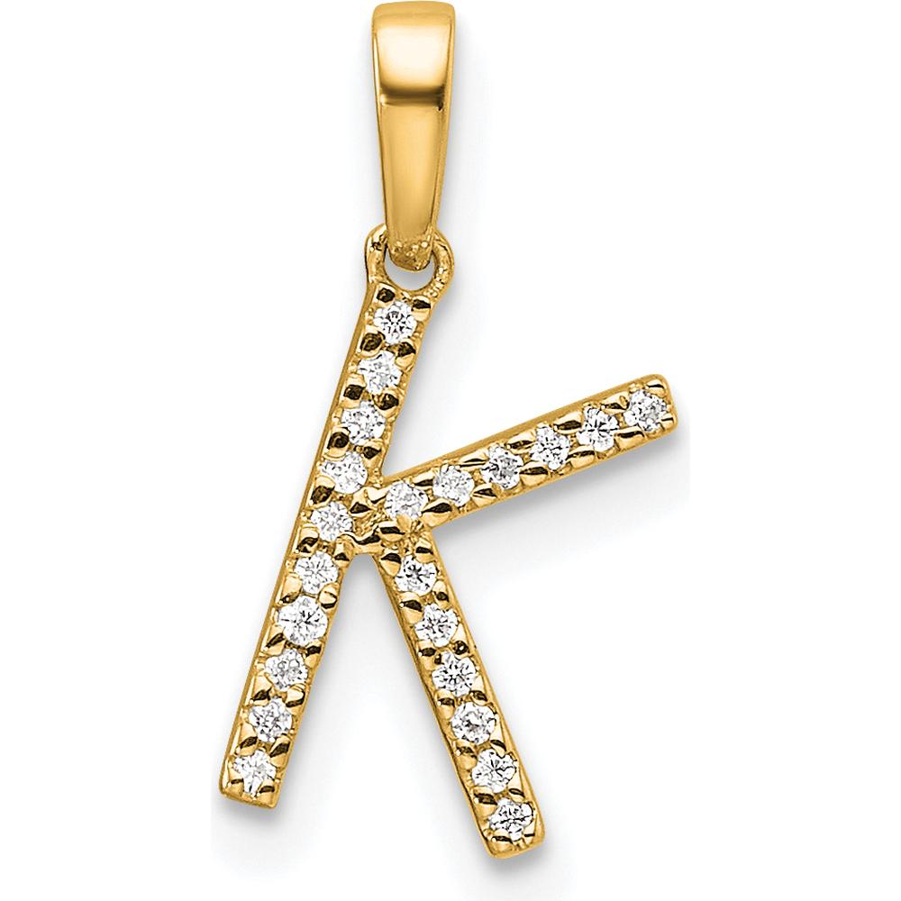 14K Yellow Gold Diamond Letter K Pendant - 0.10 Carat Total Diamond Weight by Oro Pregiato