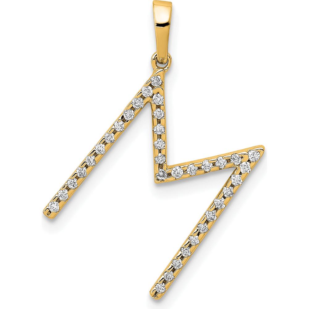 14K Yellow Gold Diamond Letter M Initial Pendant with Brilliant Diamonds by Oro Pregiato