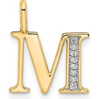 14K Yellow Gold Diamond Letter M Initial Pendant with Pavé Diamond Accents by Oro Pregiato
