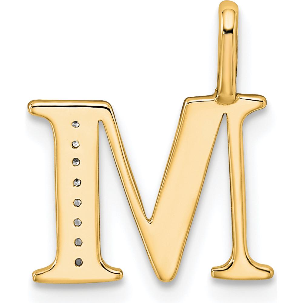 14K Yellow Gold Diamond Letter M Initial Pendant with Pavé Diamond Accents by Oro Pregiato