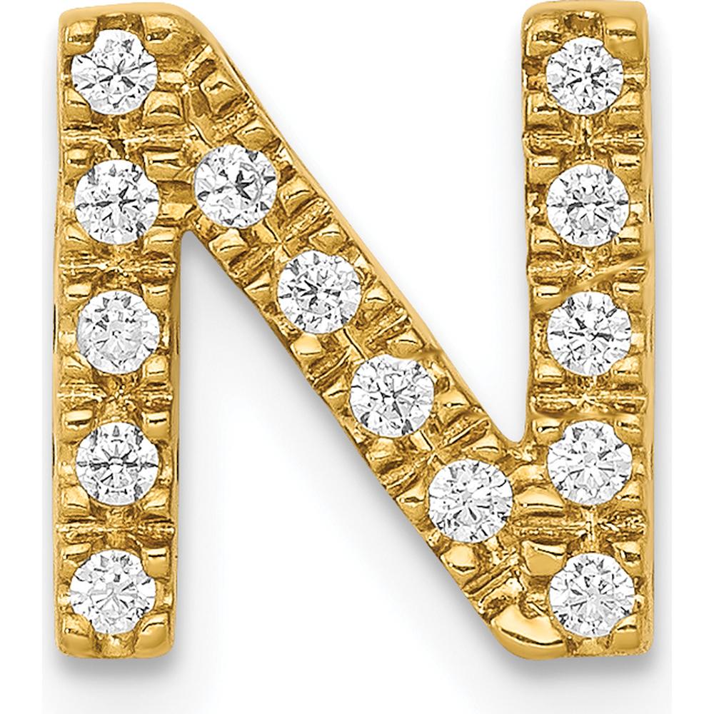 14K Yellow Gold Diamond Letter N Charm with 14 Round Diamonds - 0.01 Carat Total Diamond Weight by Oro Pregiato