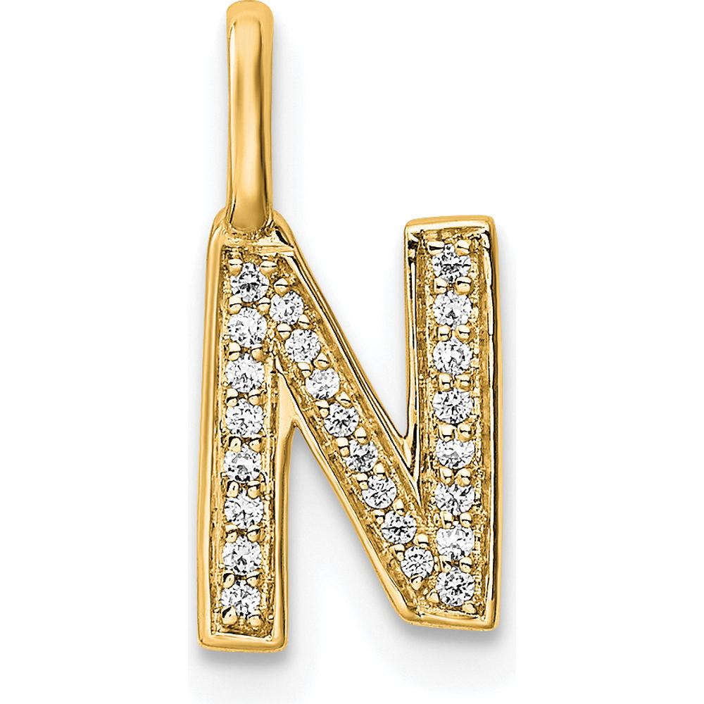 14K Yellow Gold Diamond Letter N Initial Pendant with Sparkling Diamond Detailing by Oro Pregiato