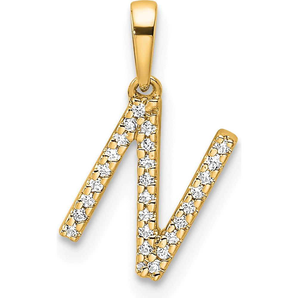 14K Yellow Gold Diamond Letter N Pendant - 0.25 Carat Total Diamond Weight by Oro Pregiato