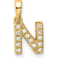 14K Yellow Gold Diamond Letter "N" Pendant with Polished Finish - Personalized Charm with Sparkling Diamonds by Oro Pregiato