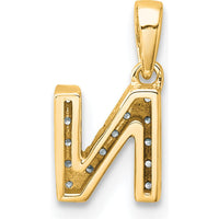 14K Yellow Gold Diamond Letter "N" Pendant with Polished Finish - Personalized Charm with Sparkling Diamonds by Oro Pregiato
