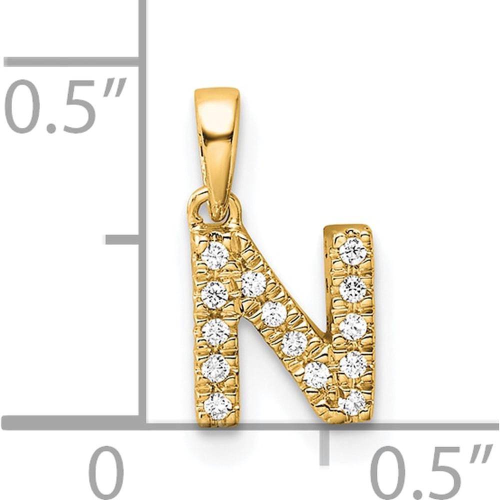 14K Yellow Gold Diamond Letter "N" Pendant with Polished Finish - Personalized Charm with Sparkling Diamonds by Oro Pregiato