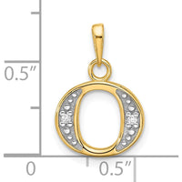 14K Yellow Gold Diamond Letter O Pendant with Rhodium Accents - 0.01 Carat Total Diamond Weight by Oro Pregiato