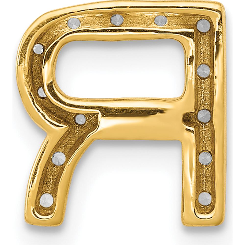14K Yellow Gold Diamond Letter R Initial Charm with 15 Round Natural Diamonds - 0.01 Carat Total Diamond Weight by Monteluci Fine Jewelry