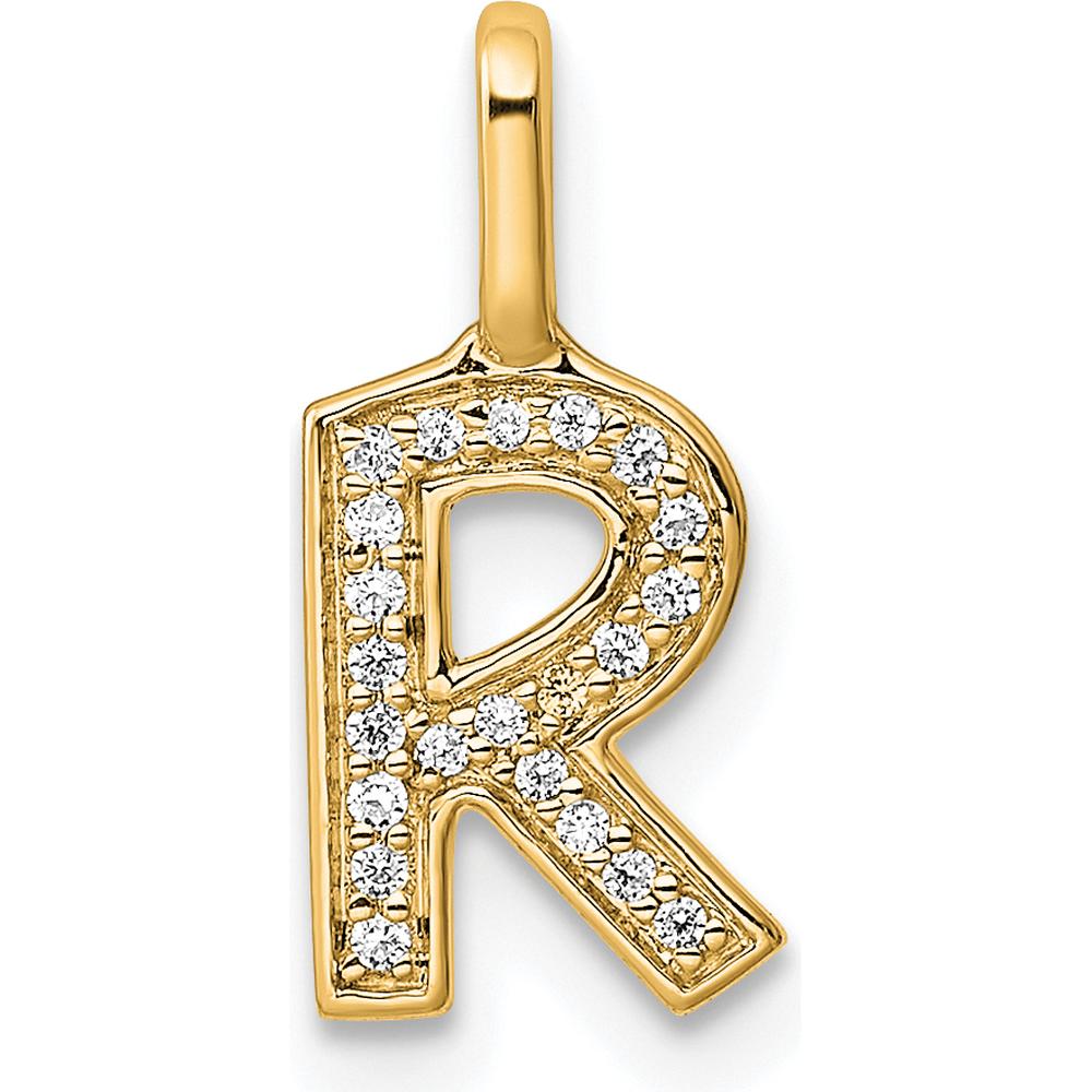 14K Yellow Gold Diamond Letter R Initial Pendant by Oro Pregiato