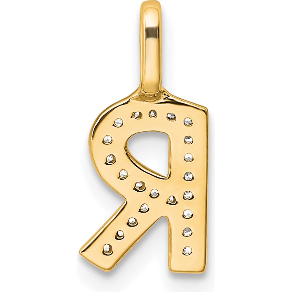 14K Yellow Gold Diamond Letter R Initial Pendant by Oro Pregiato