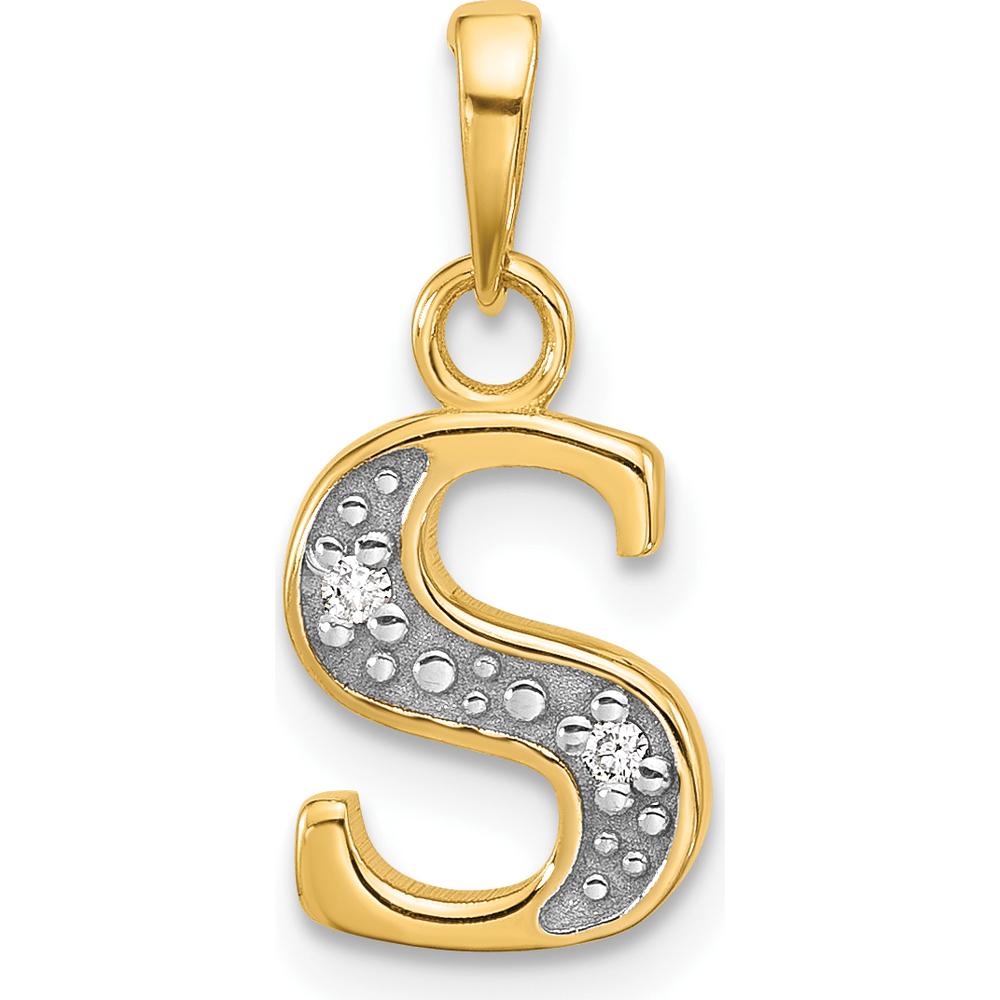 14K Yellow Gold Diamond Letter S Initial Pendant with Rhodium Accents - 0.01 Carat Total Diamond Weight by Oro Pregiato