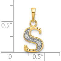 14K Yellow Gold Diamond Letter S Initial Pendant with Rhodium Accents - 0.01 Carat Total Diamond Weight by Oro Pregiato