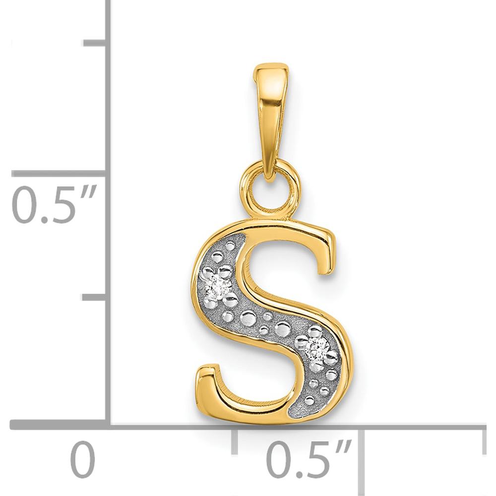 14K Yellow Gold Diamond Letter S Initial Pendant with Rhodium Accents - 0.01 Carat Total Diamond Weight by Oro Pregiato