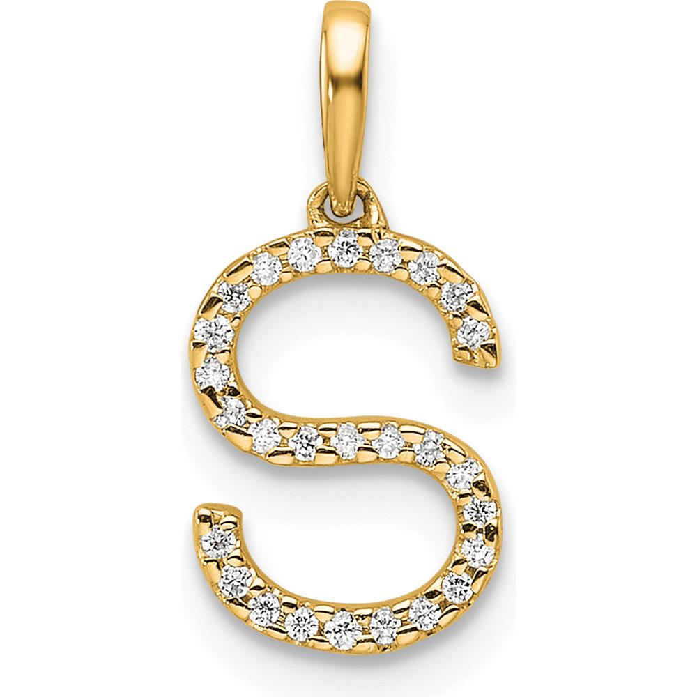14K Yellow Gold Diamond Letter S Initial Pendant with Round Diamonds by Oro Pregiato
