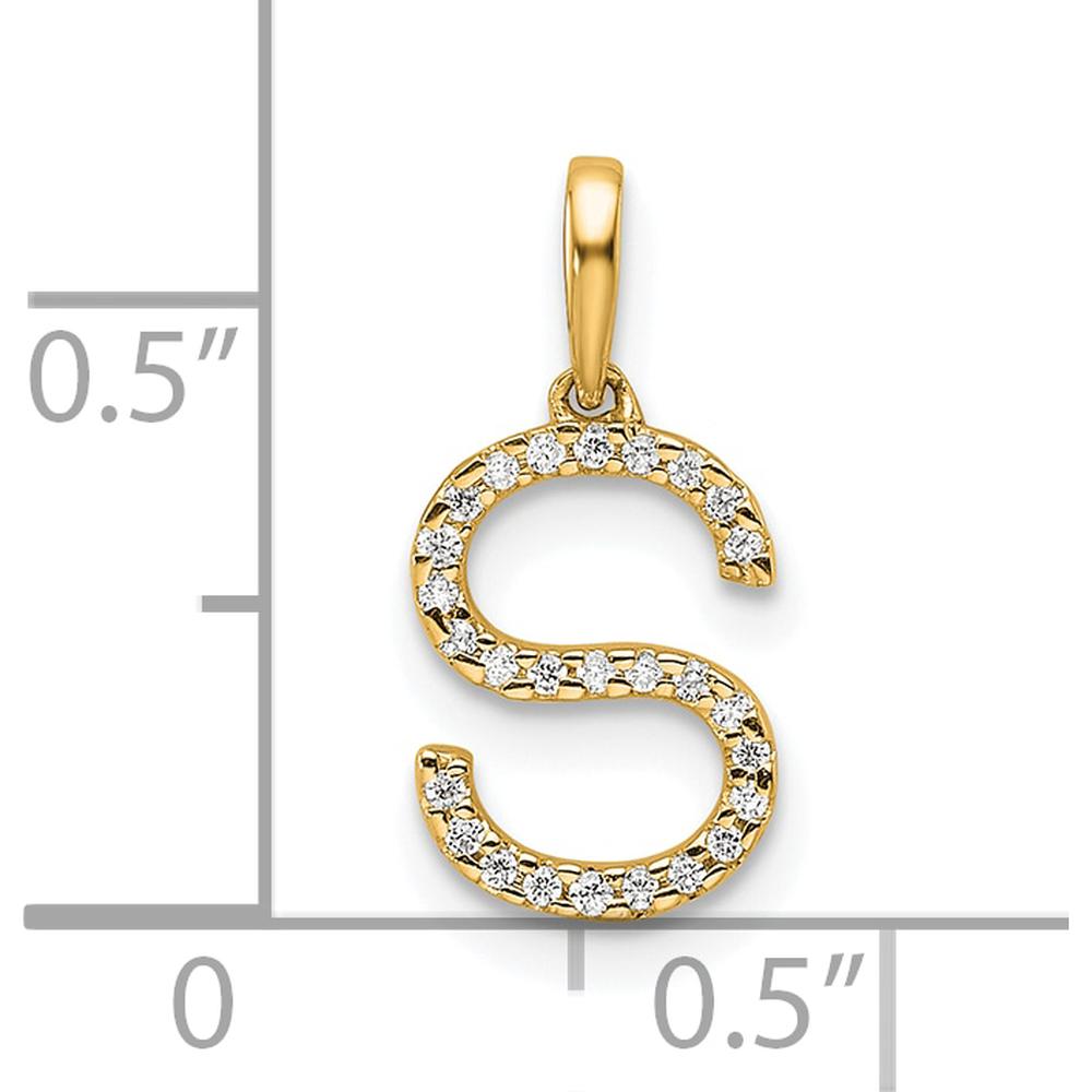 14K Yellow Gold Diamond Letter S Initial Pendant with Round Diamonds by Oro Pregiato